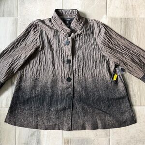 Ali Miles 2X Women's Wire Collar Blouse Button Down Brown Black Jacket Cardigan